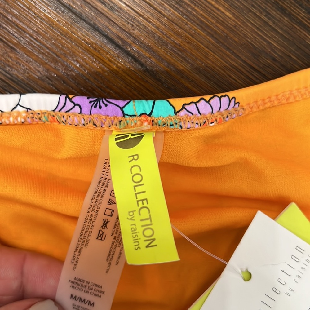 NWT{R Collection by Raisins}Sz M Tangerine floral bikini bottom w/ties - Picture 3 of 8